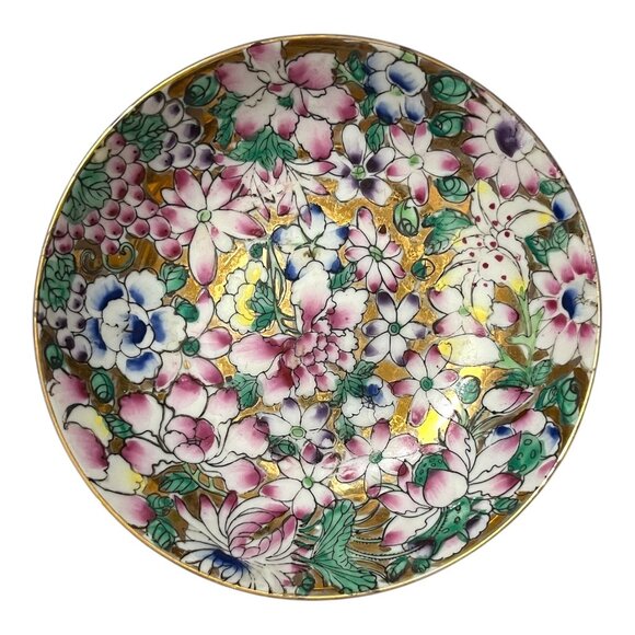 VTG ACF Hong Kong Famille Rose Style Floral Bowl Hand Painted Porcelain Gold Ena - Picture 1 of 3